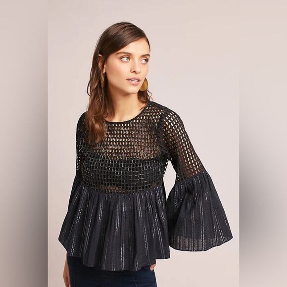 Anthropologie Maeve Alameda Blouse, Black Women's 2 - Picture 1 of 9